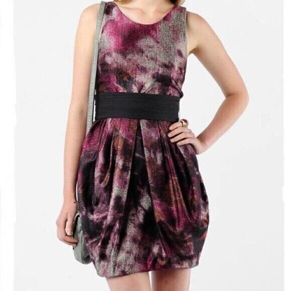 Alice + Olivia Purple Metallic Bubble Hem Marie Tulip Cocktail Prom Dress - Picture 1 of 15